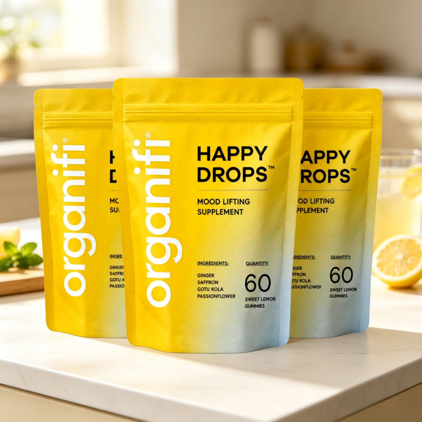 Organifi Happy Drops Sweet Lemon Flavor 60 Gummies